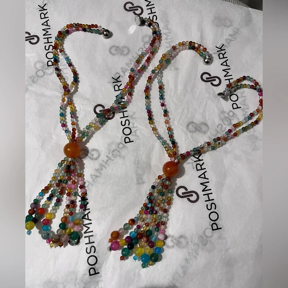 PEDOBO PRE-LOVED MAGNETIC 2 CURTAIN TIEBACKS AGATE BEADS CURTAIN/DRAPE TIES